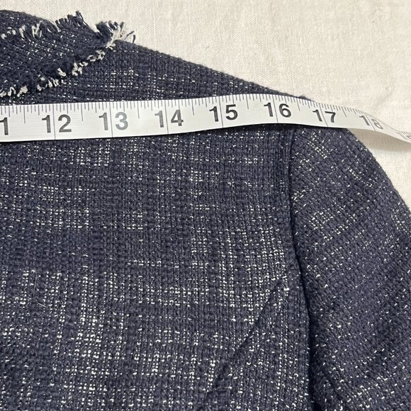 Katherine Barclay Navy Tweed Fringe Jacket Women's 12 Linen Blend Workwear - Picture 10 of 11